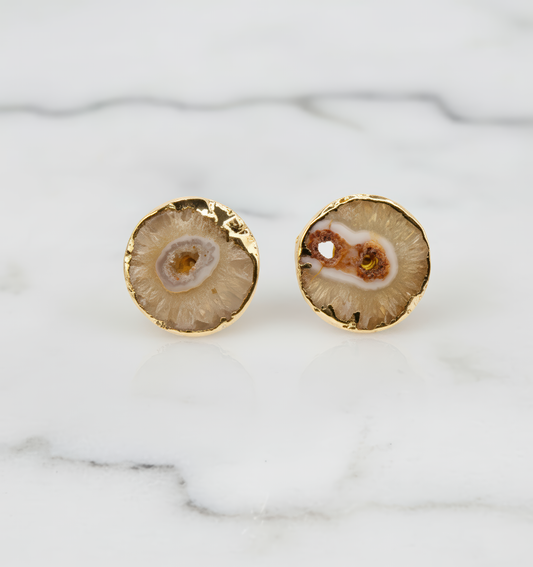 Beige and Brown Agate Stud Earrings