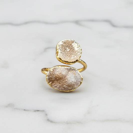 Natural raw Sugar Druzy Quartz Ring