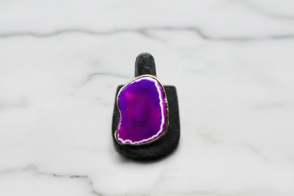 Pink Violet Agate Slice Geode Ring