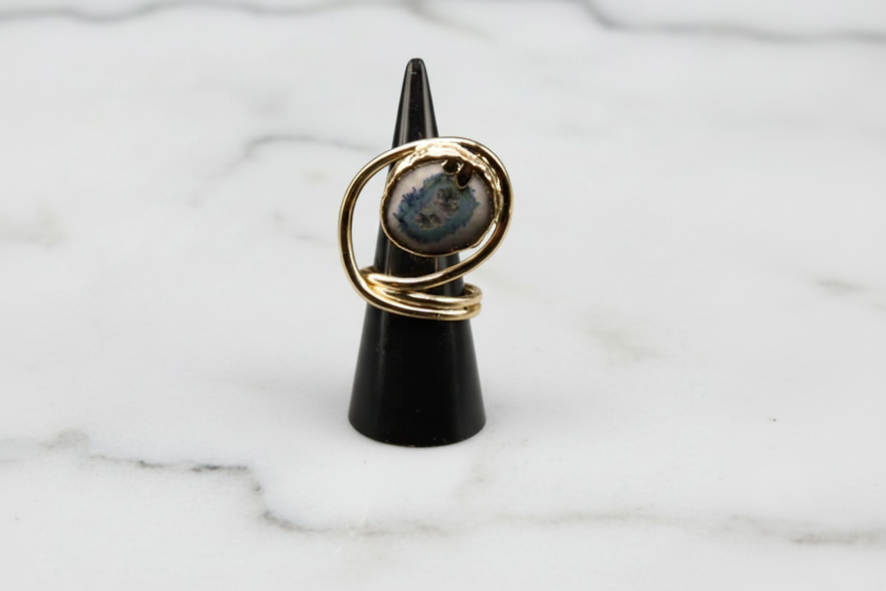 Gold Wrapped Solar Agate Ring