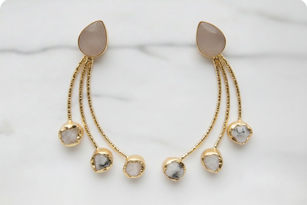 White Sugar Druzy Triple Bar Dangle Earrings