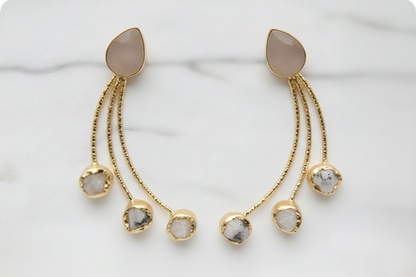 White Sugar Druzy Triple Bar Dangle Earrings