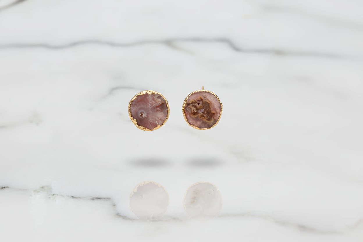 Purple Agate Slice Stud Earrings