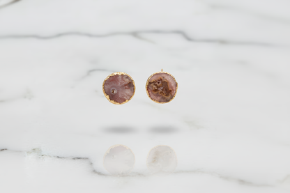 Purple Agate Slice Stud Earrings