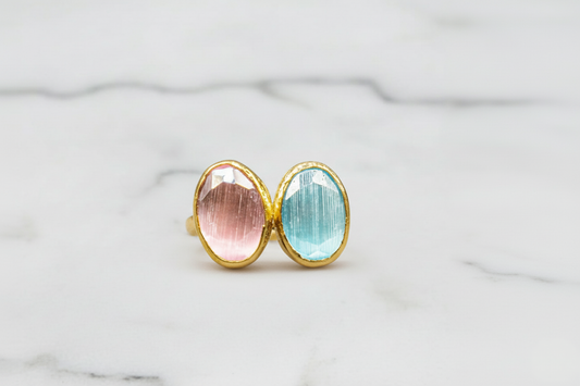 Dual-Tone Natural Cat's Eye Quartz Gemstone Ring