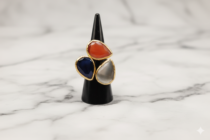 Cats Eye Teardrop Multi-Stone Ring
