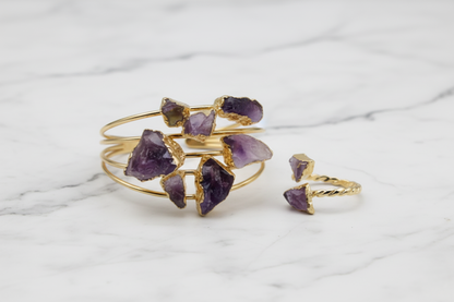 Handmade Raw Amethyst Bracelet and Amethyst Ring