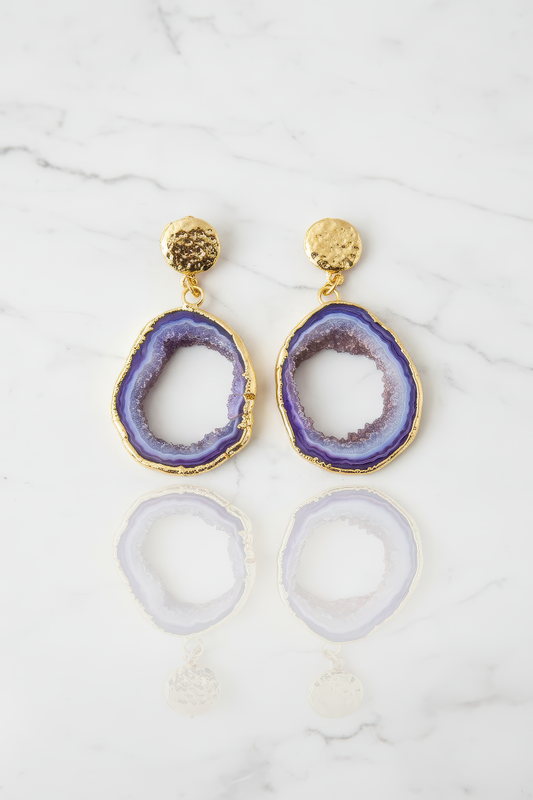 Purple Agate Slice Earrings