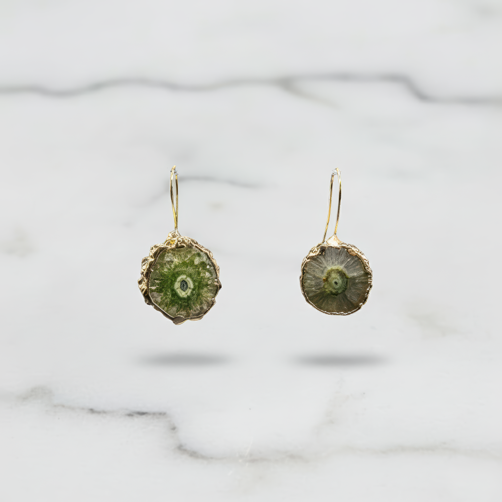 Green Agate Slice Earrings