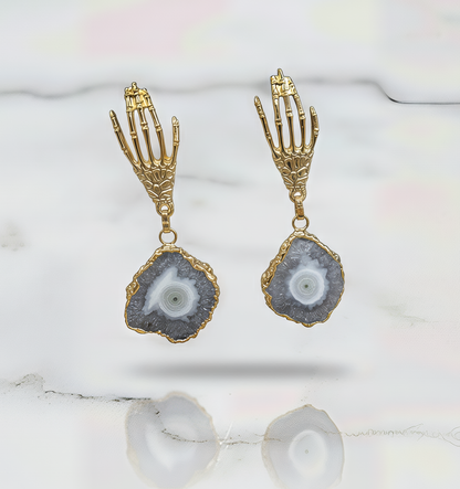 Natural Grey Druzy Agate Stone Earrings