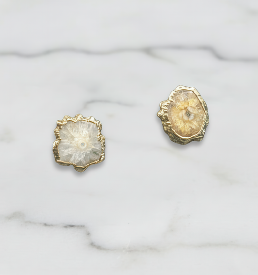 Beige Agate Slice Stud Earrings
