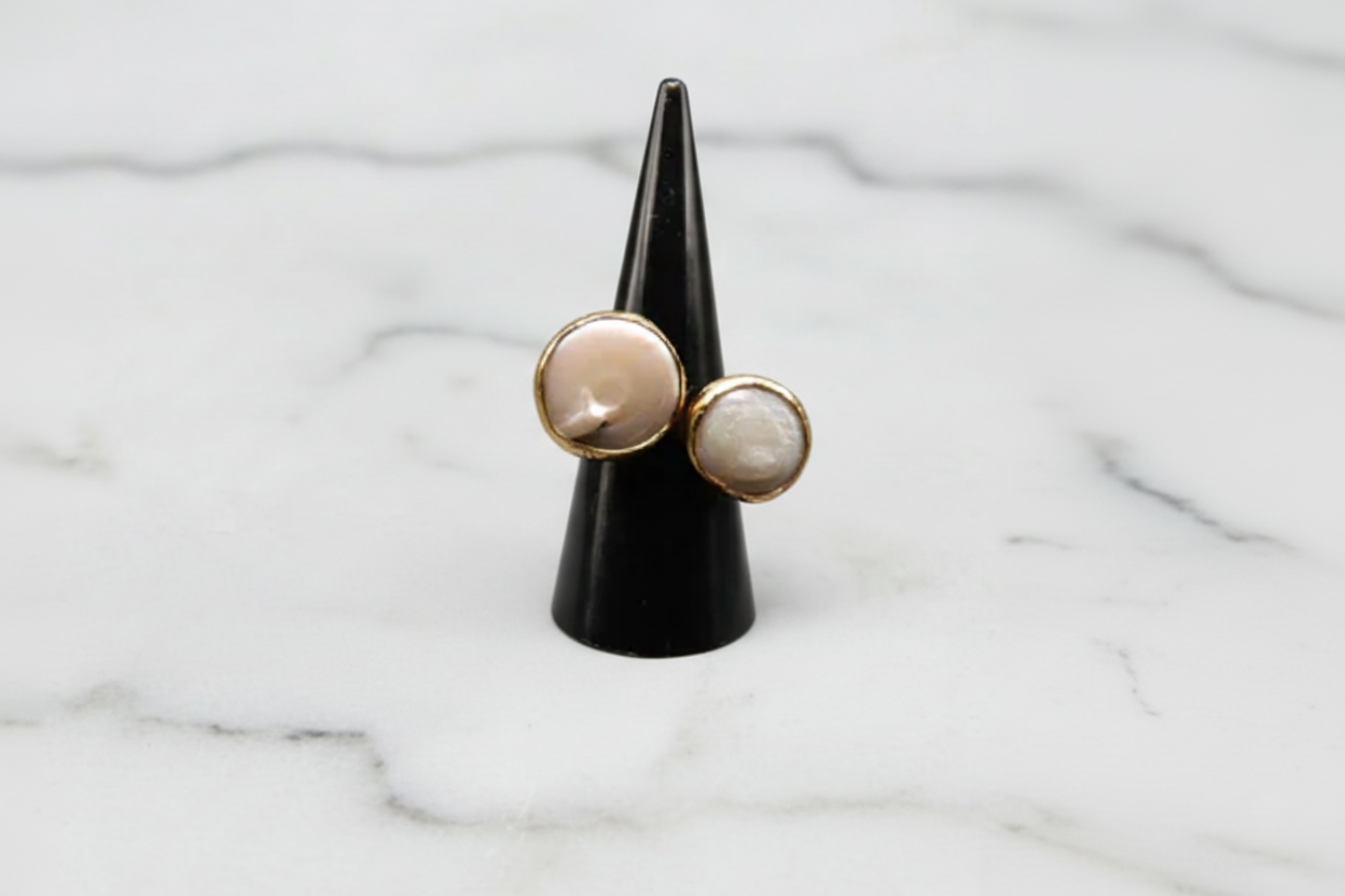 Gold Plated Double Pearl Ring