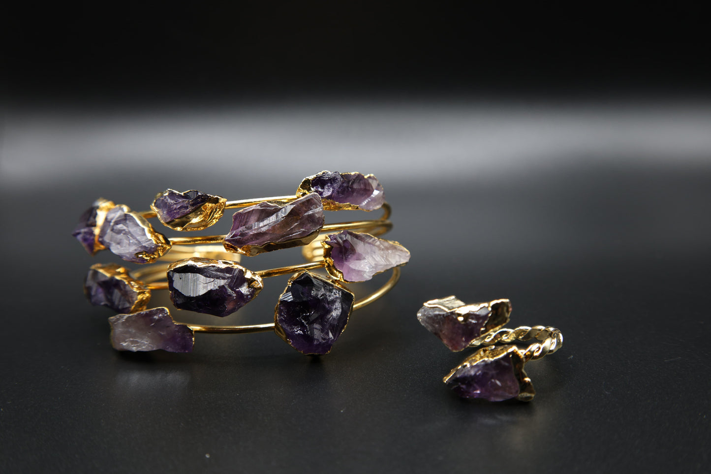 Handmade Raw Amethyst Bracelet and Amethyst Ring