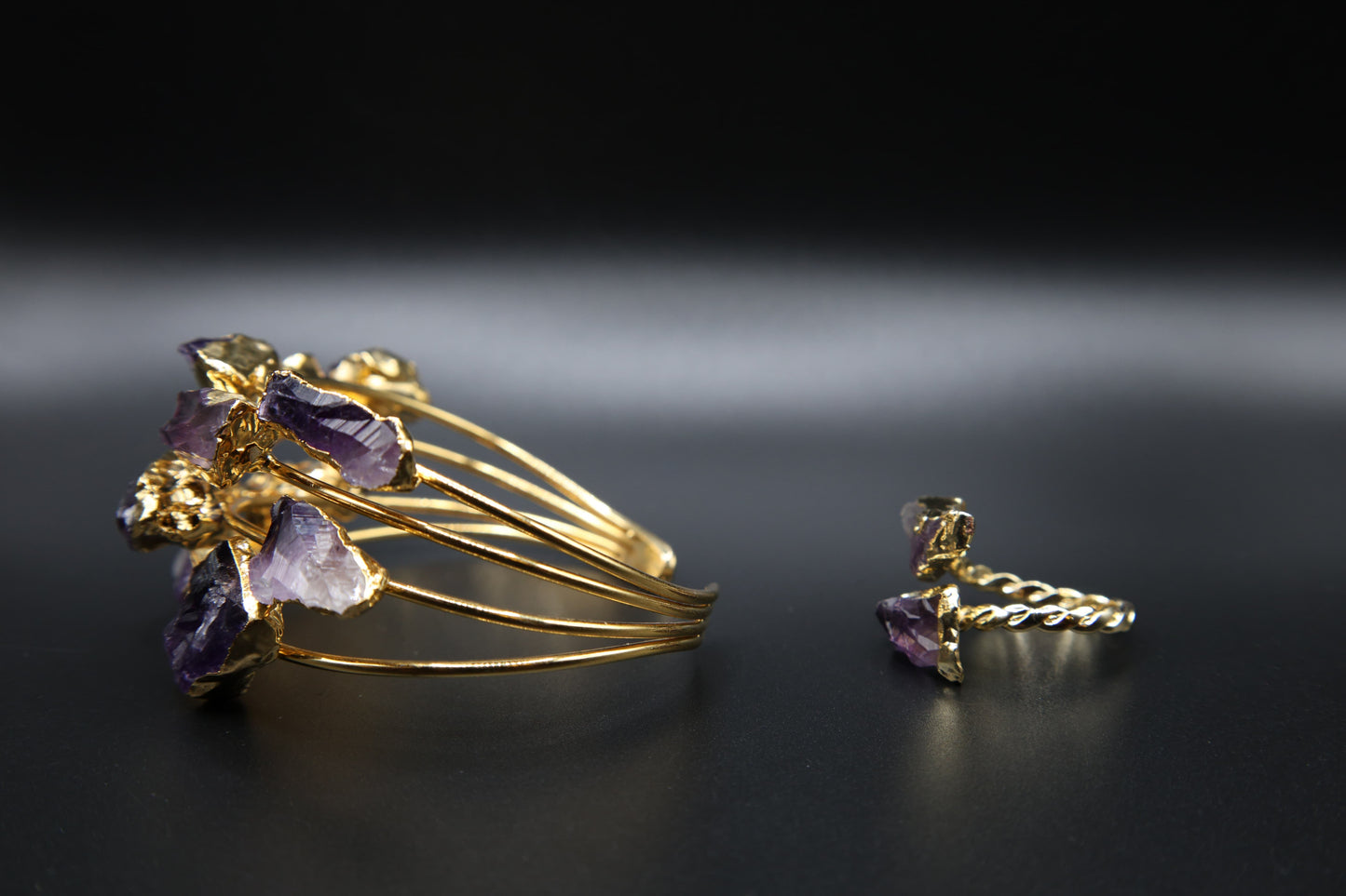 Handmade Raw Amethyst Bracelet and Amethyst Ring