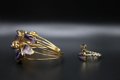 Handmade Raw Amethyst Bracelet and Amethyst Ring