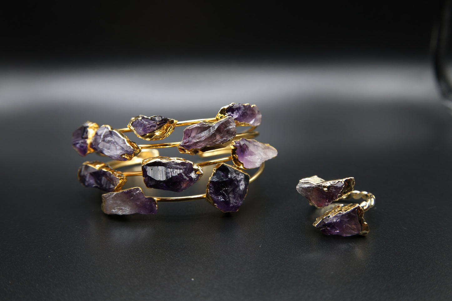 Handmade Raw Amethyst Bracelet and Amethyst Ring
