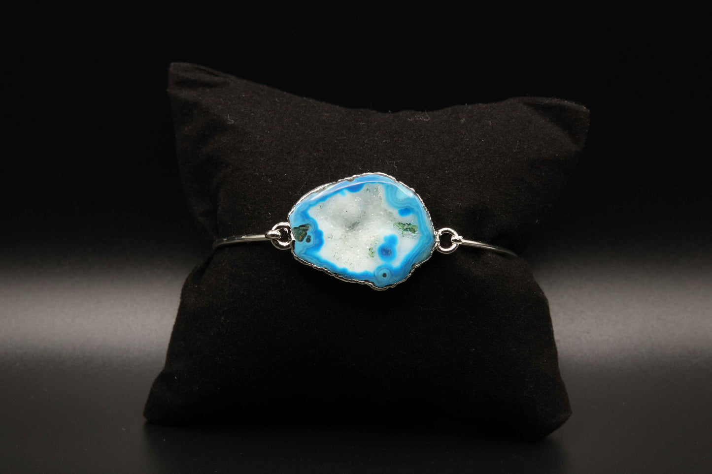 Silver Blue Agate Bangle Bracelet