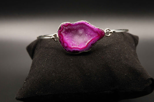 Silver Geode pink Agate Bracelet