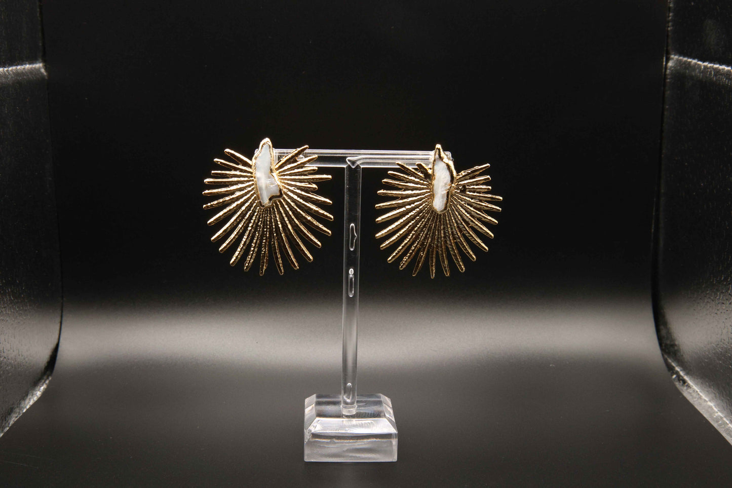 Gold Sunburst Pearl Earrings