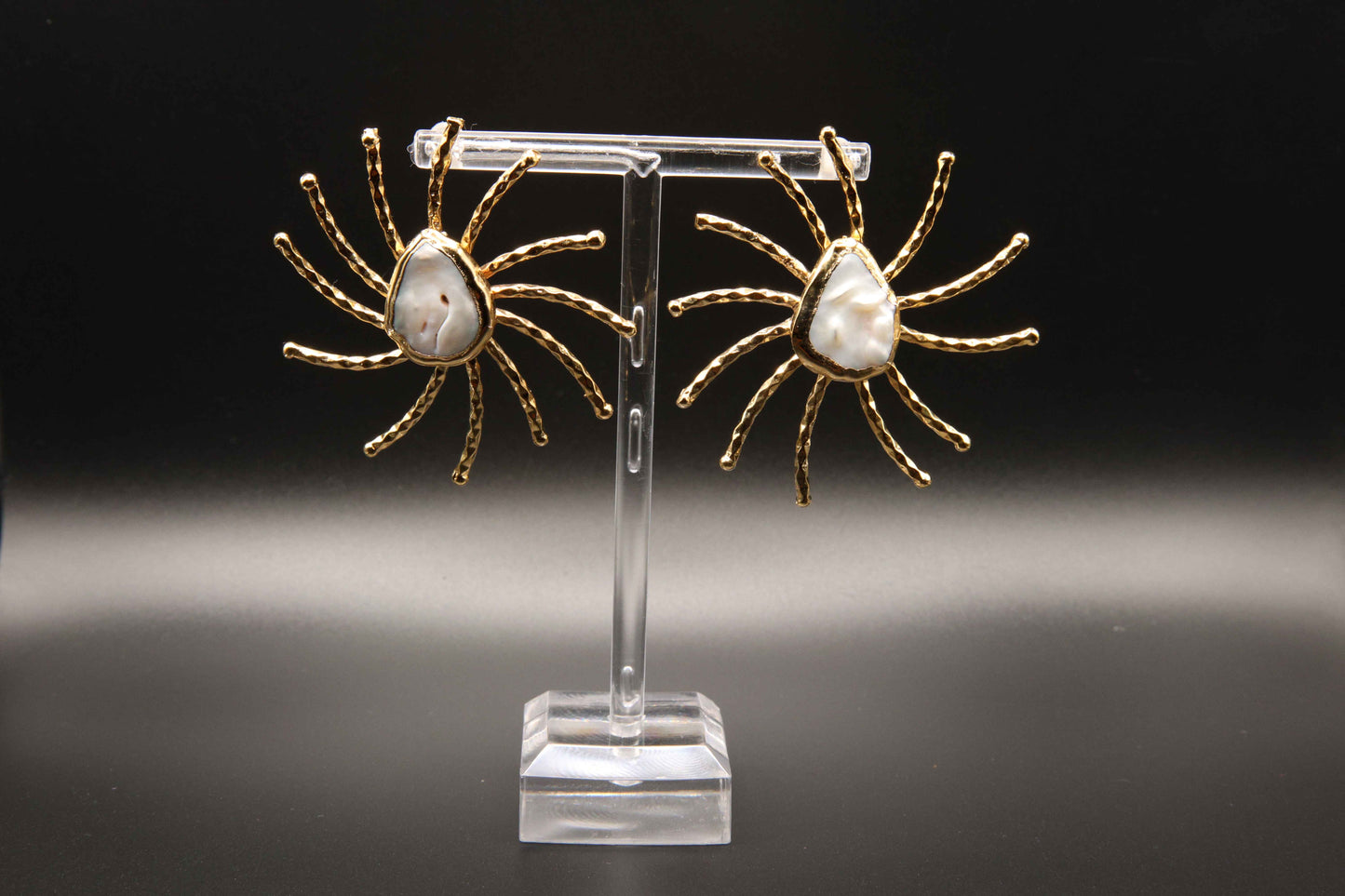 Gold Spider Shaped Baroque Pearl Earrings