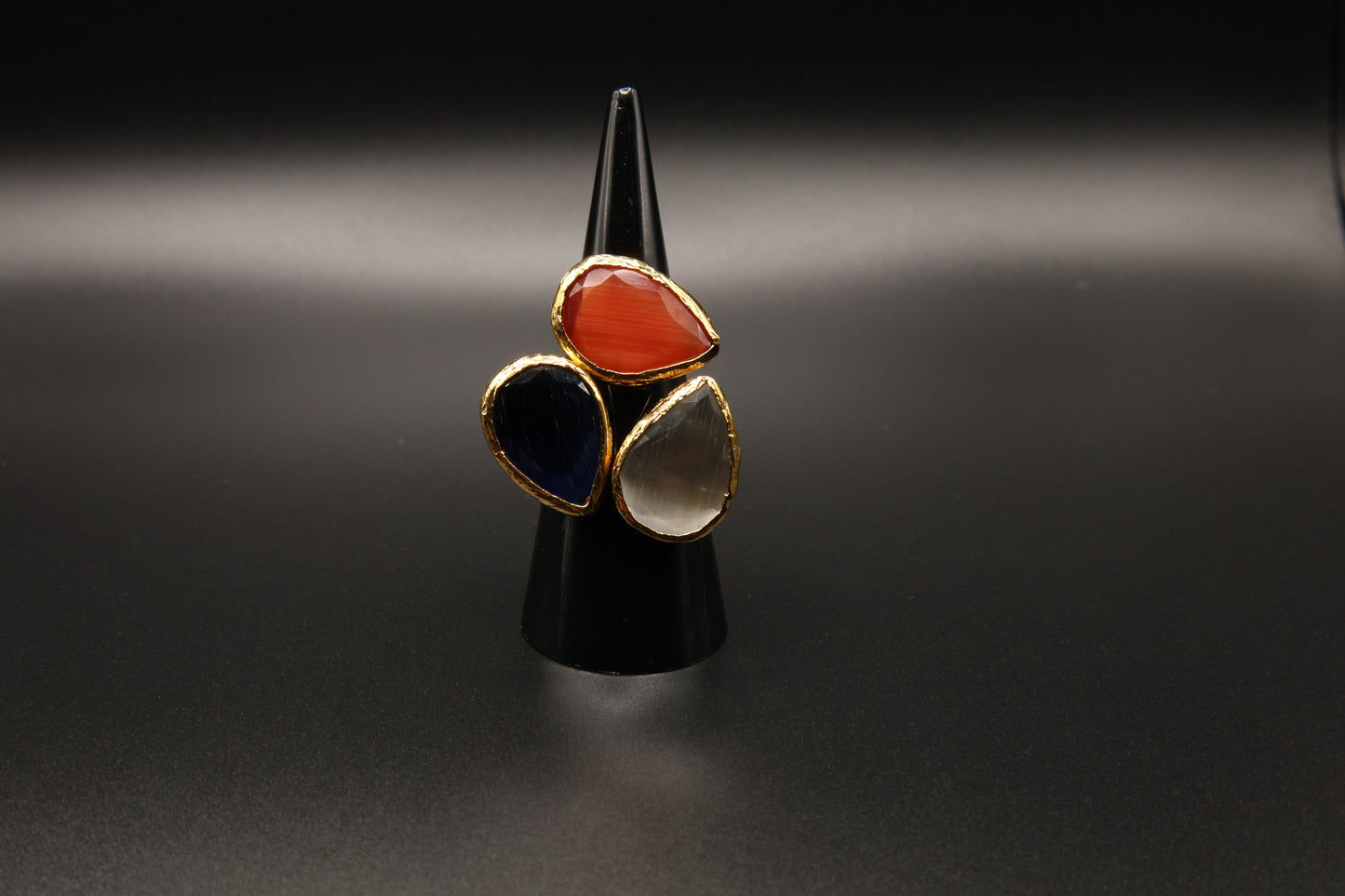 Cats Eye Teardrop Multi-Stone Ring