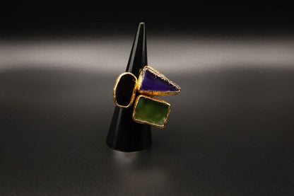 Tristone multi shaped Statement Ring