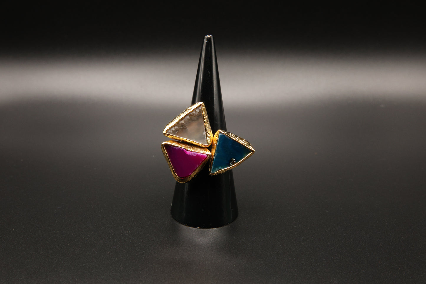 Gold Triangular Cats Eye Gemstone Ring