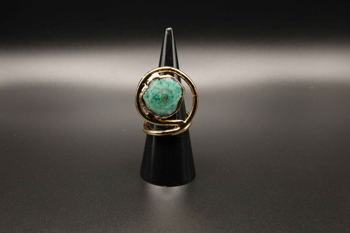 Gold Green Agate Ring