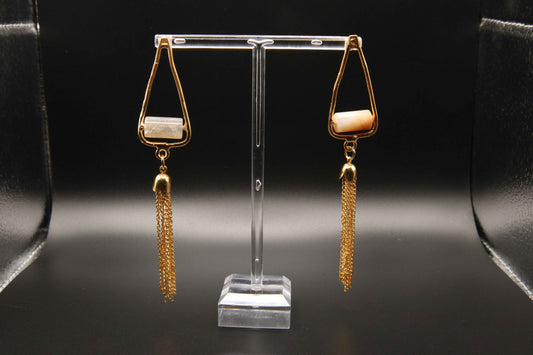 Gold-Plated Quartz Chain Tassel Earrings