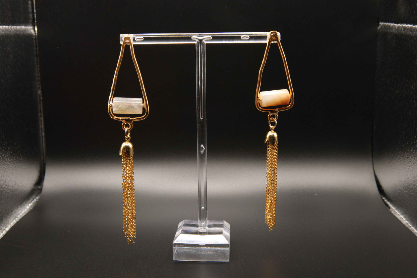 Gold-Plated Quartz Chain Tassel Earrings