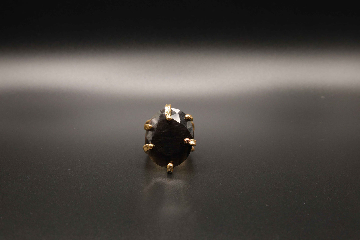 Golden Smoky Black Cat's Eye Ring