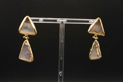 Gray Agate Triangle Drop Earrings