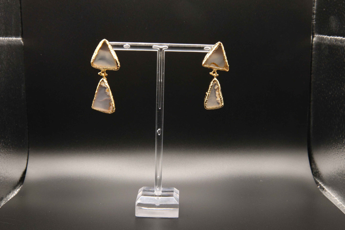 Gray Agate Triangle Drop Earrings