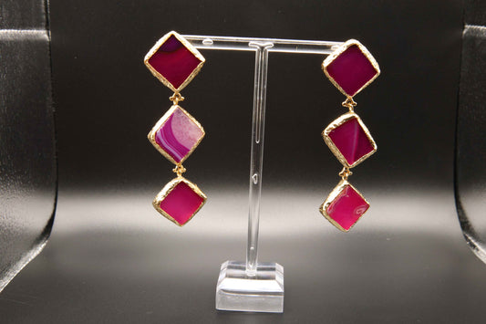 Handcrafted Fuchsia Pink Agate Drop Earrings