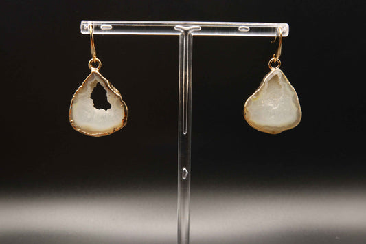 Natural White Druzy Agate Drop Earrings