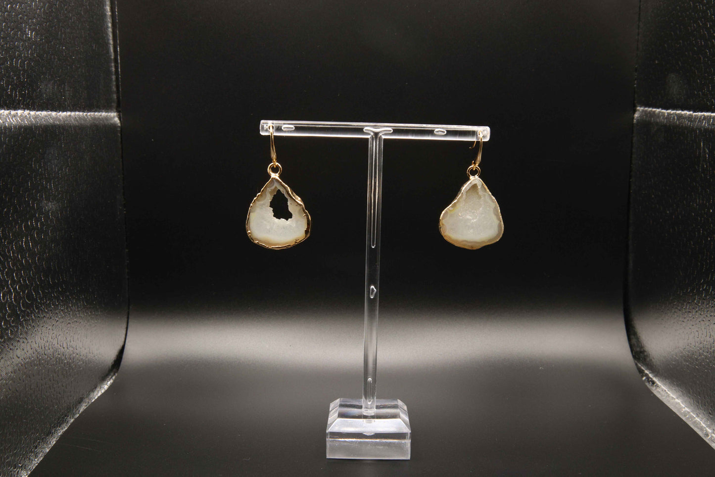 Natural White Druzy Agate Drop Earrings