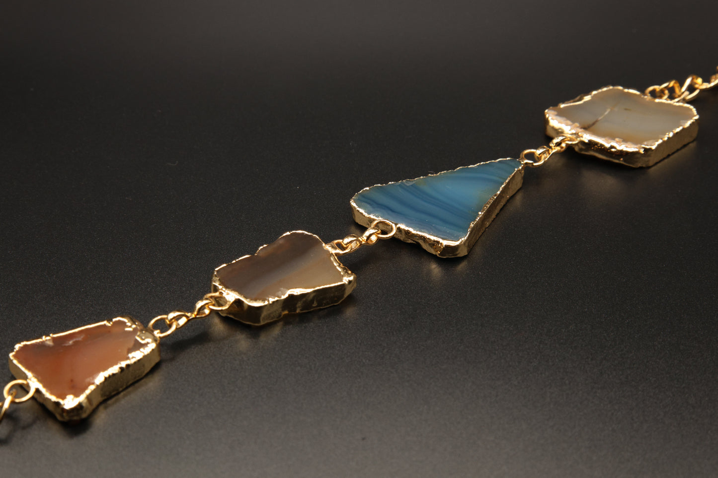 Blue and Earthy Brown Agate Slice Bracelet