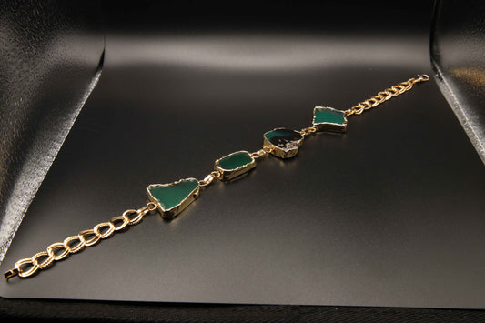 Gold Plated Green Agate Slice Bracelet