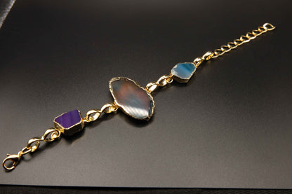 Gold-Plated Tri-Agate Statement Bracelet