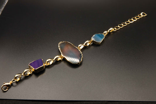 Gold-Plated Tri-Agate Statement Bracelet