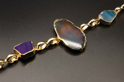 Gold-Plated Tri-Agate Statement Bracelet