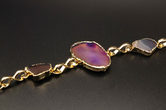 Vibrant Purple and Gray Agate Bracelet