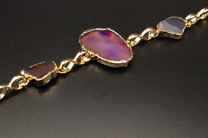 Vibrant Purple and Gray Agate Bracelet