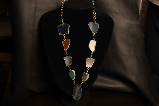 Gold-Plated Multi-Color Agate Necklace