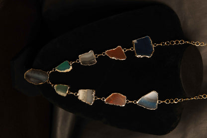 Gold-Plated Multi-Color Agate Necklace