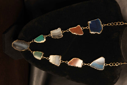 Gold-Plated Multi-Color Agate Necklace