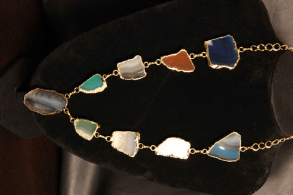 Gold-Plated Multi-Color Agate Necklace