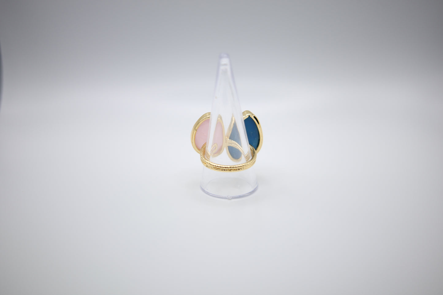 Blue and Pink Cat's Eye Teardrop Ring