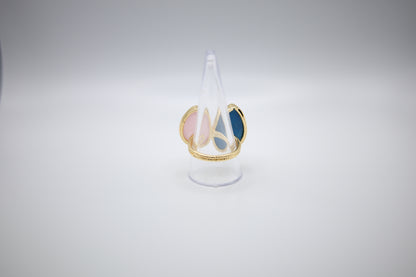 Blue and Pink Cat's Eye Teardrop Ring
