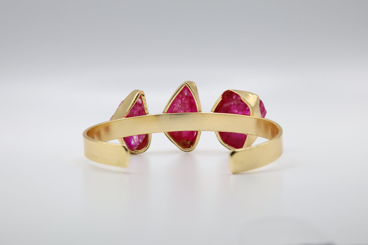 Raw Pink Agate Three Stone Gold Ring
